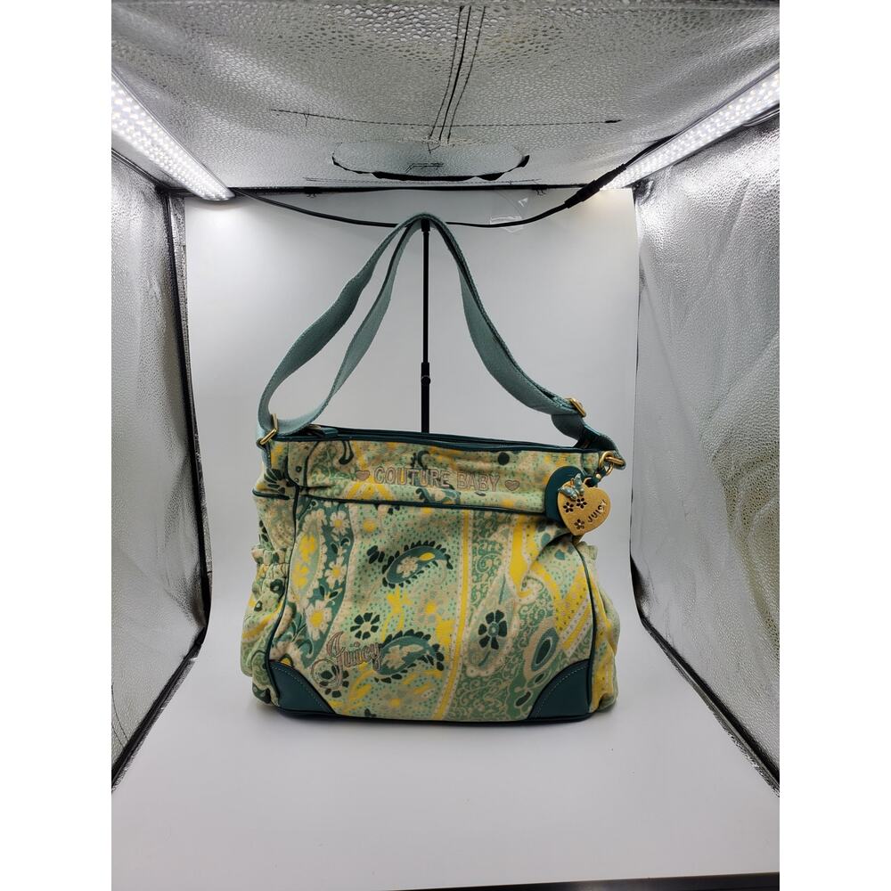 Juicy Couture Green Yellow Paisley Couture Baby Shoulder Bag Vintage Y2K - Picture 13 of 16